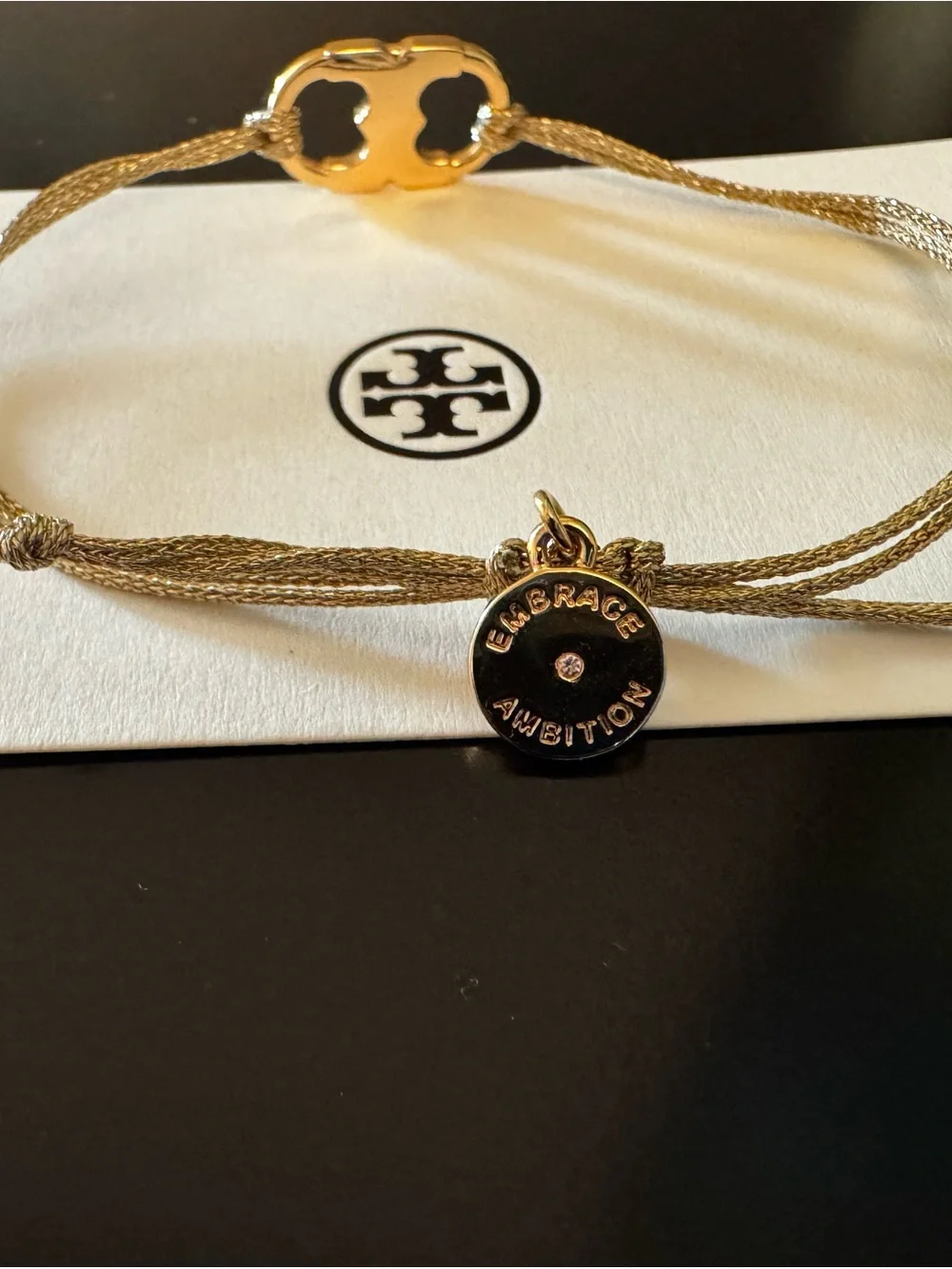 Tory Burch Gold Corded Logo Slide Bracelet NWOT